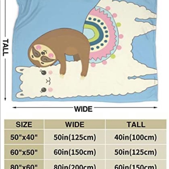 Llama and Sloth 40”X50” Soft Fleece Throw - Picture 2 of 3